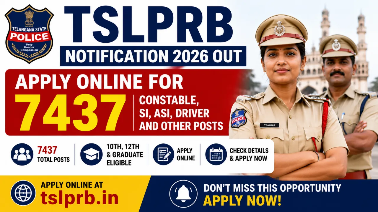 TSLPRB Notification 2026 Out Apply Online for 7437 Constable, SI, ASI, Driver and Other Posts at tslprb.in